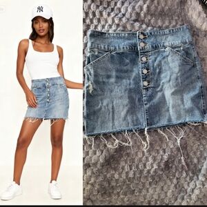 GAP Distressed Button-Up Denim Mini Skirt